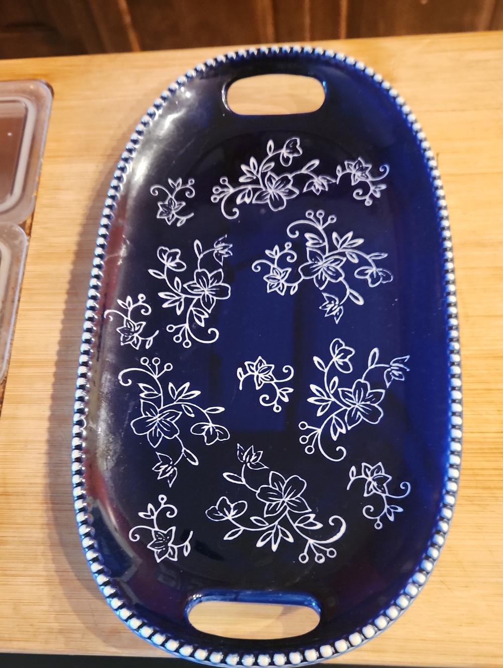 Temptations White Ceramic Dish with Black Hand-Painted Markings